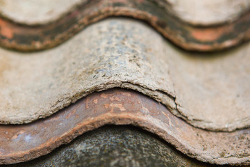 Old and very dangerous asbestos roof. Asbestos dust in the environment. Health problems