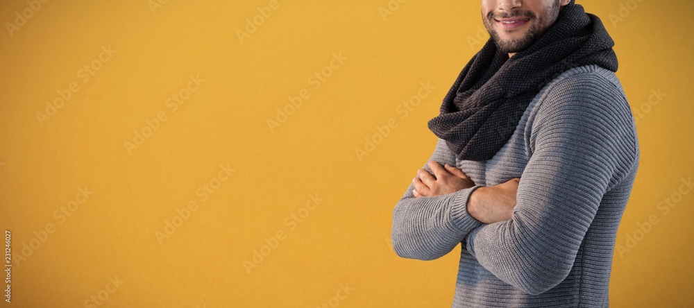 Poster composite image of portrait of smiling man standing with arms