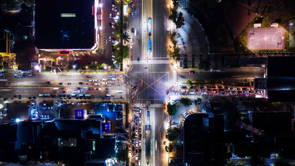 Traffic jam on road junction at night