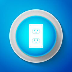 White Electrical outlet in the USA icon isolated on blue background. Power socket. Circle blue button with white line. Vector Illustration