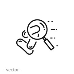 magnifying glass focuses on the bacteria icon, linear sign on white background - editable vector illustration eps10