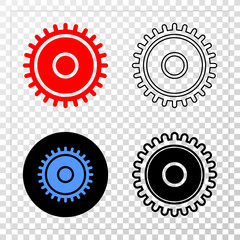Cog EPS vector icon with contour, black and colored versions. Illustration style is flat iconic symbol on chess transparent background.