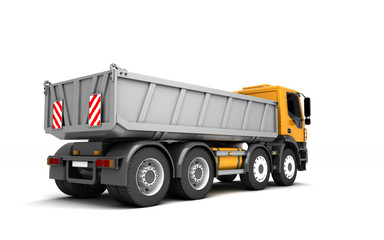 Rear side view of the tipper isolated on white background. Perspective. 3d illustration.