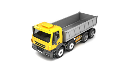 High angle view from the front left side of the tipper isolated on white background. Perspective. 3d illustration.