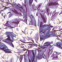 Purple Botanical Floral Seamless Vector Textile Pattern