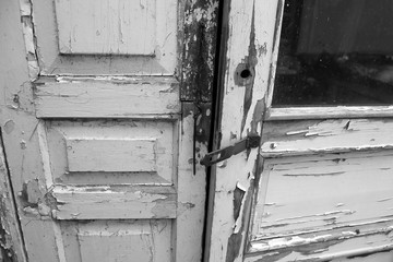 Old doors. Black and white photo