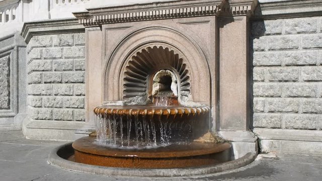 Acqui Terme Italy _ September 1, 2017: architecture surrounding Natural Hot Thermal sulfur spring called "La Bollente" 
