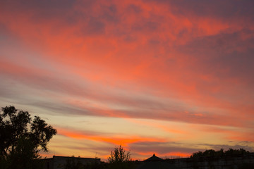 Landscape with bloody sunset. The terrain in southern Europe. It's summer now.