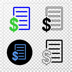 Price list EPS vector pictograph with contour, black and colored versions. Illustration style is flat iconic symbol on chess transparent background.