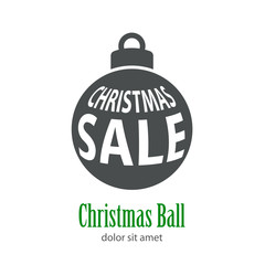 Logotipo con texto Christmas Ball y CHRISTMAS SALE en bola de navidad en color gris