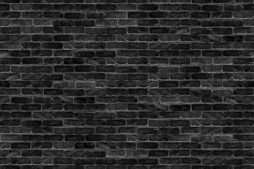 Deurstickers Baksteen textuur muur naadloze oude donkere zwarte bakstenen muur oneindigheid textuur ontwerp patroon achtergrond
