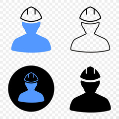 Worker EPS vector pictograph with contour, black and colored versions. Illustration style is flat iconic symbol on chess transparent background.