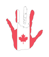 vector handprint in the form of the flag of Canada. red and white color of the flag