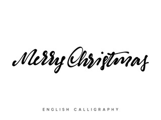 Text Merry Christmas. Xmas hand drawn calligraphy lettering.
