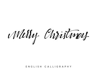 Text Merry Christmas. Xmas hand drawn calligraphy lettering.