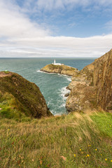 White lighthouse at South Stack.