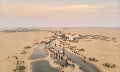  aerial view of Al Qudra desert and lakes near Dubai