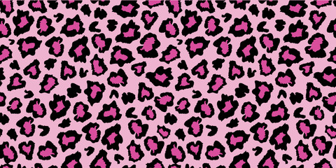 Pink and black leopard skin fur print pattern. Great for classic animal product design, fabric, wallpaper, backgrounds, invitations, packaging design projects. Surface pattern design. - 231258447