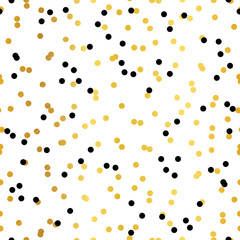 Black and gold confetti dots seamless pattern. Great for baby and nursery fabric, wallpaper, giftwrap, wedding invitations as well as Birthday projects.