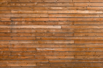 Horizontal wooden texture background. Facade of a log house, copy space. Wooden texture background Wall of blockhouse