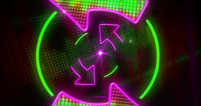 Audio spectrum lights and arrows neons in looped endless animation for music, concert, event and video.