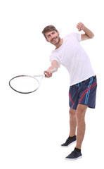 rear view. a young man with a tennis racket.
