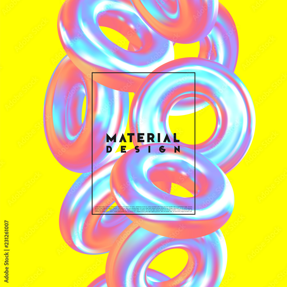 Poster modern abstract background. gradient colorful composition 3d shapes ring. minimal design vector illu