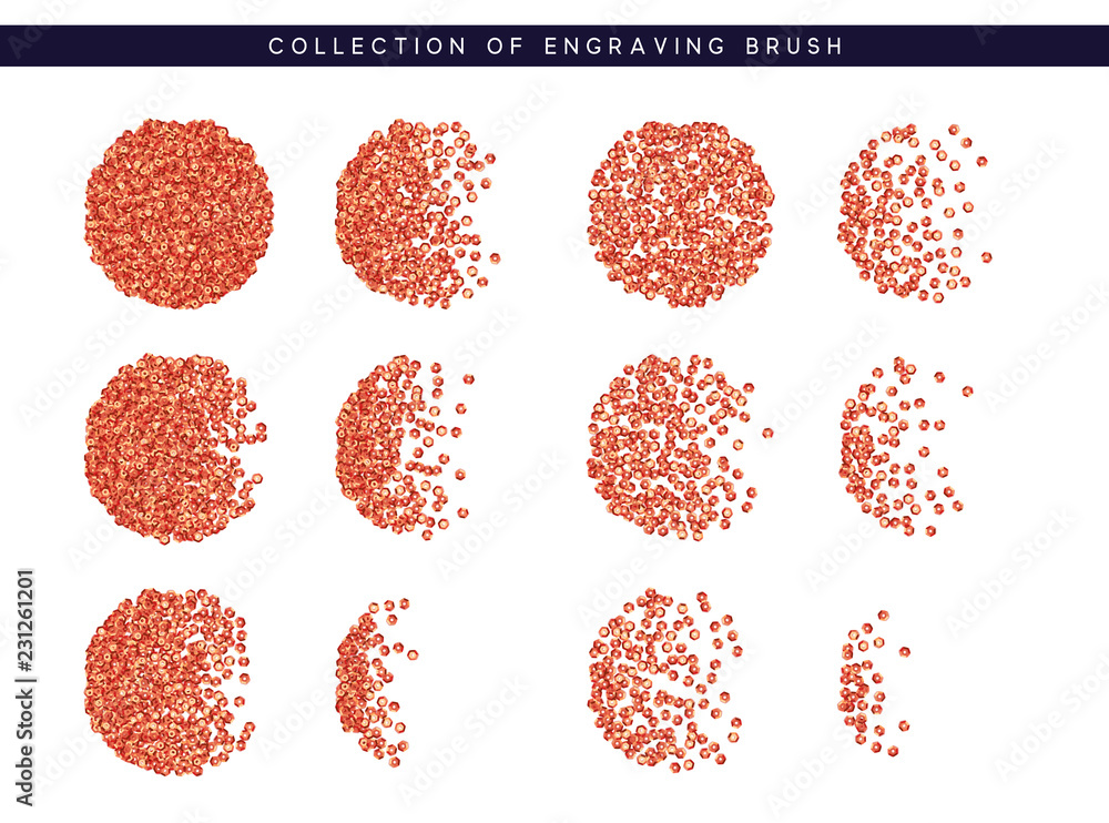 Poster red sequins texture. set brush stipple pattern for design.