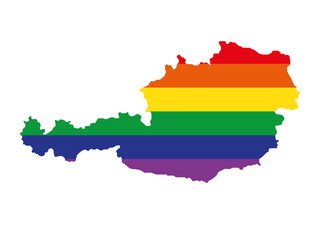 Österreich , Umriss, Landkarte - Icon, Symbol, Piktogramm, grafisches Element - Fläche - weiß - Regenbogen, bunt - Vektor