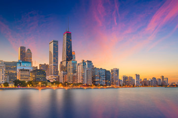Chicago, Illinois, USA Lake Skyline - obrazy, fototapety, plakaty