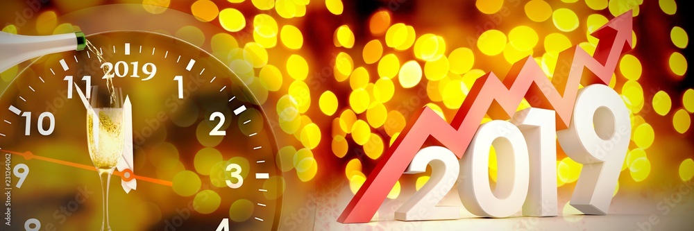Poster composite image of three dimensional new year numbers with arrow