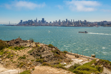 San Francisco skyline, sea view from Alcatraz island in California, United States.