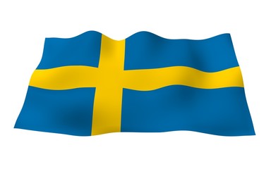 The flag of Sweden. Official state symbol of the Kingdom of Sweden. A blue field with a yellow Scandinavian cross that extends to the edges of the flag. 3d illustration