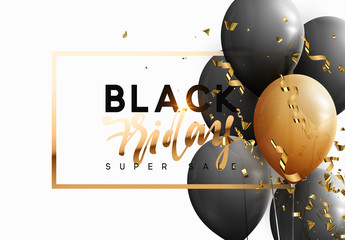 Black friday, sale banner background with balloons.