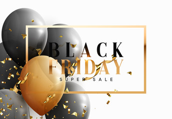Black friday, sale banner background with balloons.