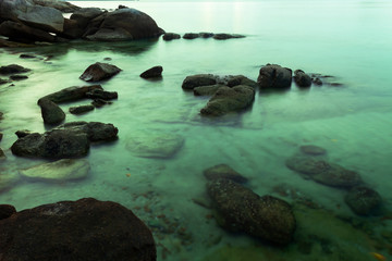 Long exposure image of rocks in the sea scenery background,beautiful seascape for nature background.