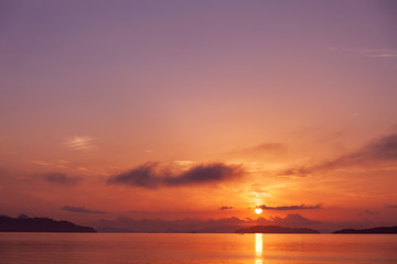 Beautiful sweet purple color scenery view of seascape in sunrise or sunset time at phuket thailand.