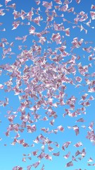 Flying euro banknotes against the sky background. Money is flying in the air. 500 EURO in color. 3D illustration