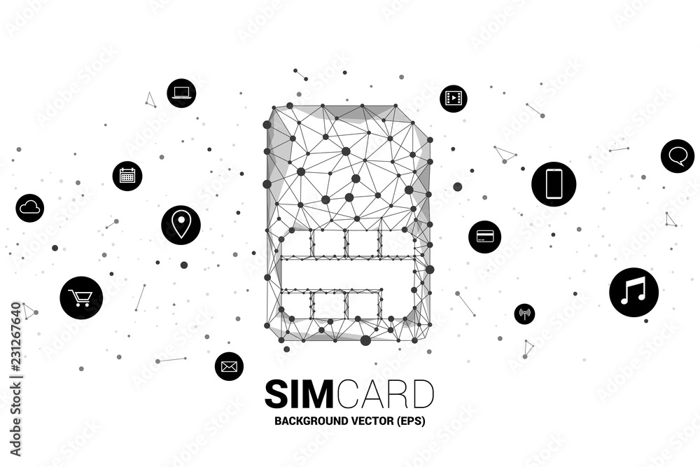 Aufkleber Vector Polygon dot connect line shaped sim card icon with functional icon. Concept for function of mobile sim card technology  and network.