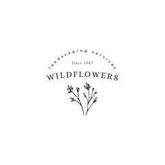 Vector hand drawn floral logo template in minimal style.