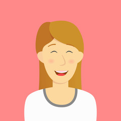 Happy Woman pleased humble satisfied long hair girl Concept Card Character illustration