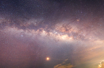 Milky Way. Fantastic night landscape space proportion of ground with bright milky way, sky full of stars,Space background with starry sky with milky way,Amazing astrophotography - obrazy, fototapety, plakaty