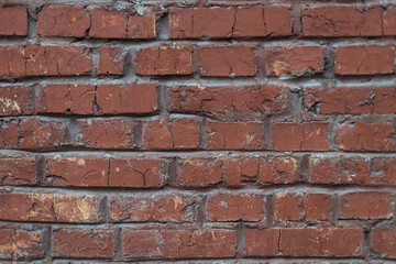 Grunge industrial red brick wall background in Kyiv, Ukraine. May be used in design and interiors.