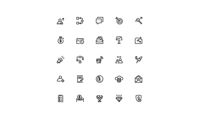 25 line icons set business and management