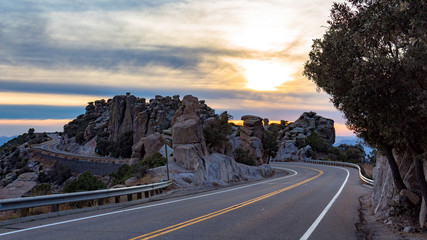 Beautiful scenic mountain roadway on Mount Lemmon in the Catalina Mountains. Curves in the road...