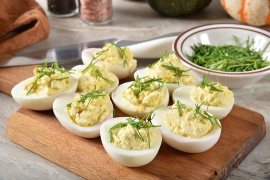 Deviled eggs with chives