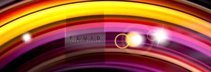 Background abstract design, flowing mixing liquid color waves on black
