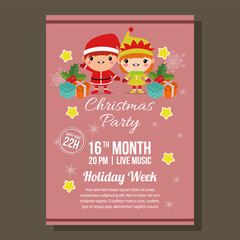 cute christmas red party brochure with kids costume