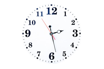 Fototapeta na wymiar Round office clock or dial on white background.