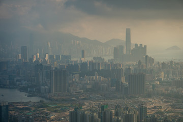 Moody view of Hong Kong from Kowloon Peak. Urban Hike